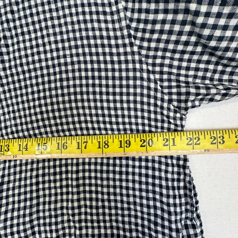 Uniqlo Linen Button Down Shirt Womens L Navy Blue Gingham Excellent Long Sleeve - Picture 4 of 10